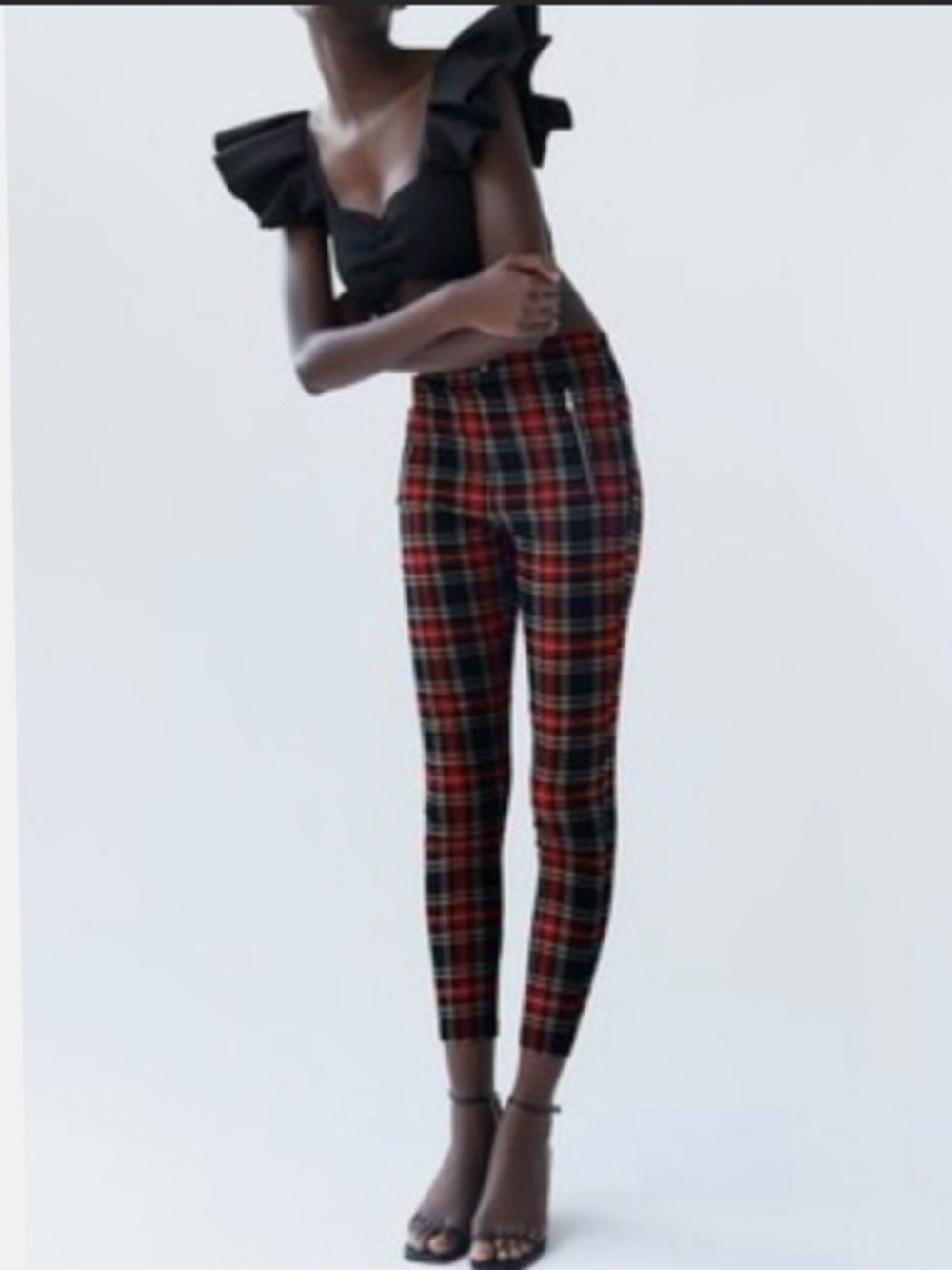 NWOT ZARA Red & Black Tartan Slim Ankle Pants